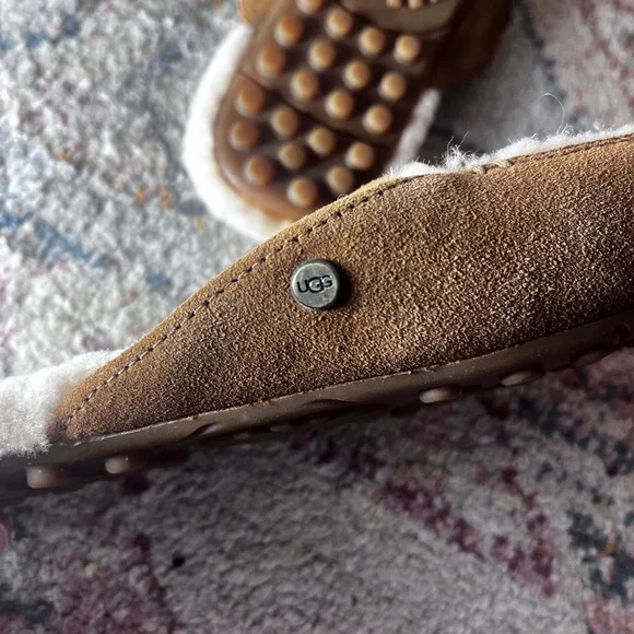 UGG Lane Chestnut Suede Shearling Sheepskin Loafer Mules Womens 9 Brown EUC - Picture 4 of 8
